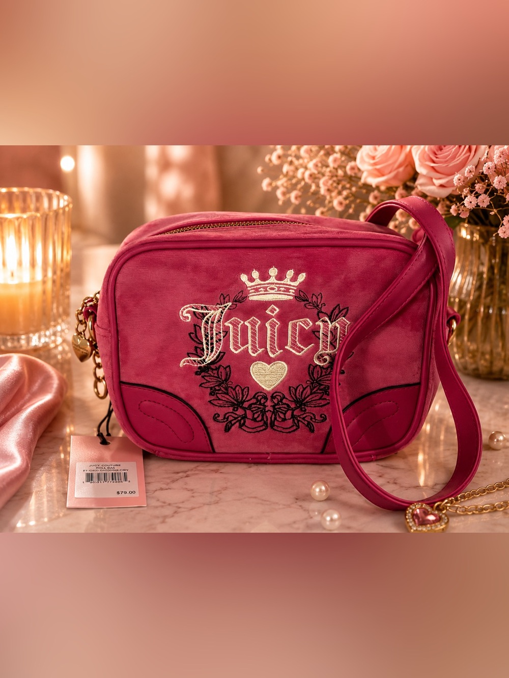 Juicy Couture Heritage Crossbody Bag - Pink Velour